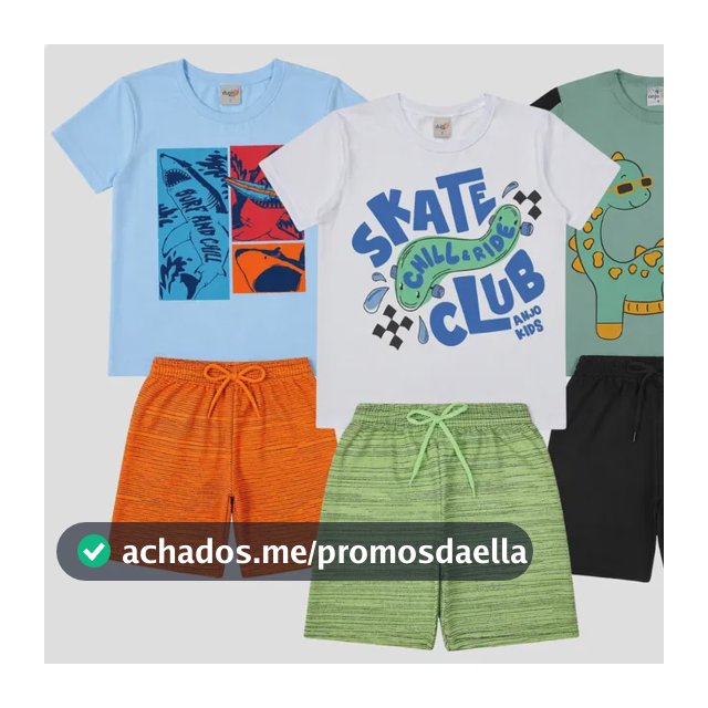 Kit Com 3 Conjuntos Menino Infantil 3 Camisetas + 3 Bermudas