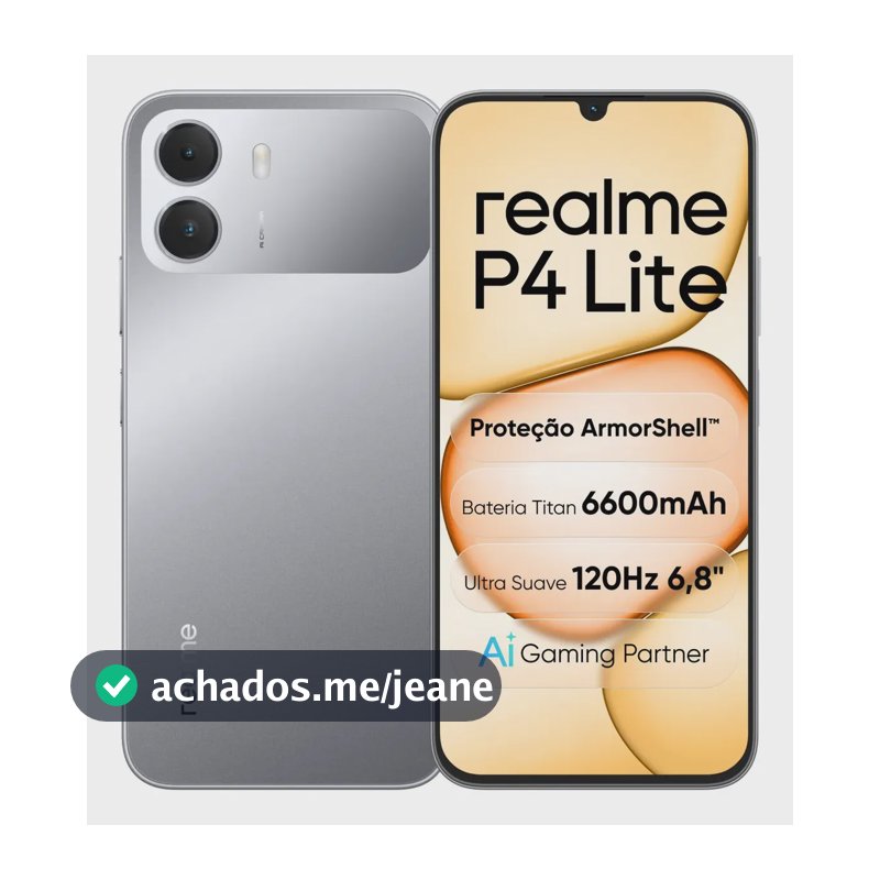 Celular Smartphone realme P4 Lite 128GB 4GB Ram (+6gb ram virtual boost) Dual Sim, Bateria Titan 6600mAh, chipset octa-core, Tela 6,8" 120Hz, Proteção ArmorShell, AI Gaming Partner, Cinza