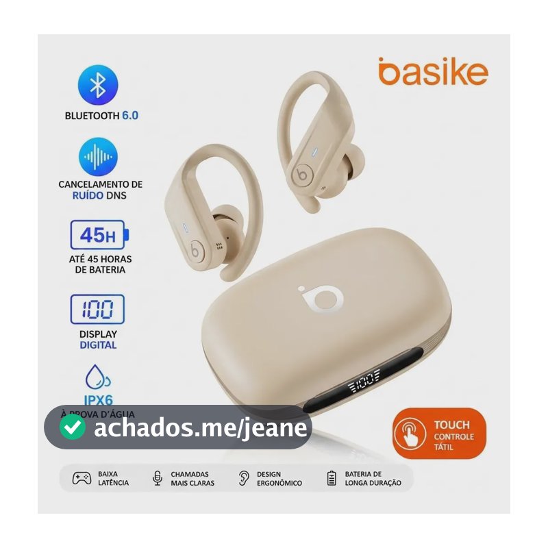 Fone De Ouvido Sem Fio Basike Ba-FON318 TWS Bluetooth 6.0 Cancelamento De Ruído 45H Display Digital Baixa Latência IPX6 Touch Esportivo
