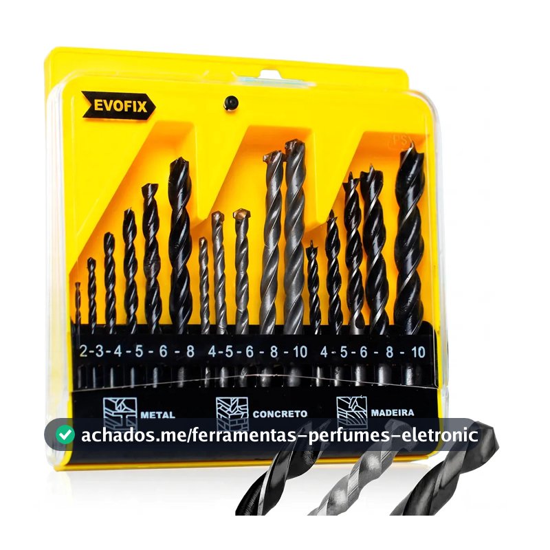 Kit Brocas p/ Madeira, Concreto e Metal c/ 16 Peças e Estojo – EVOFIX