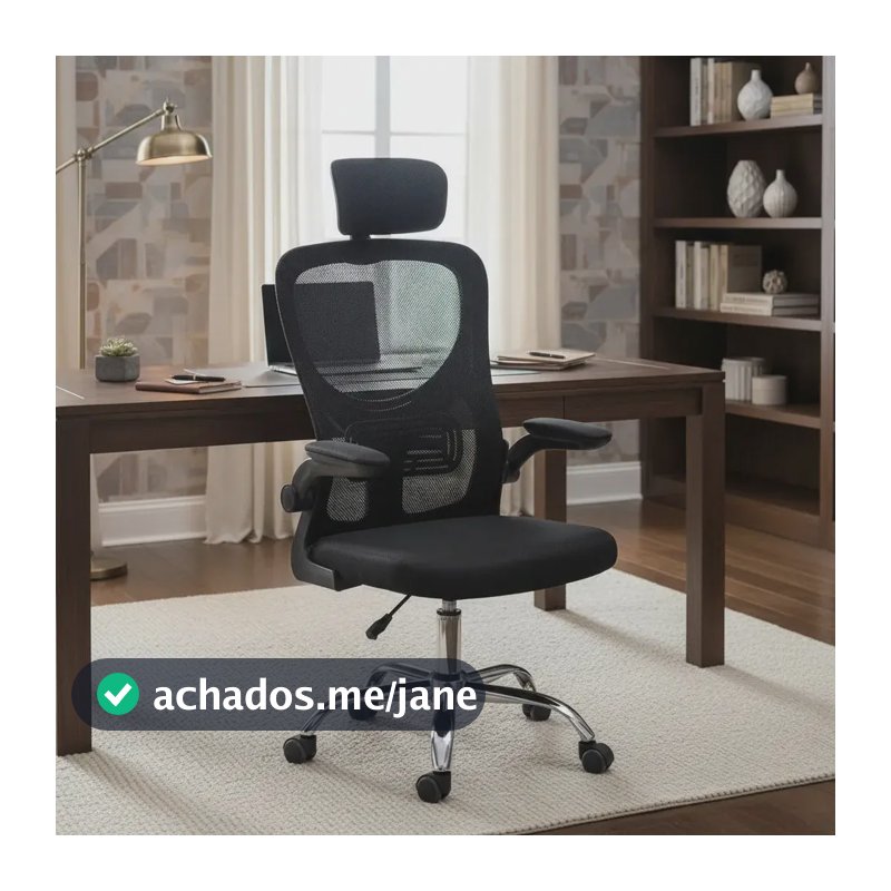 Cadeira Escritório Ergonômica Encosto Cabeça Giratória Mesh Preto