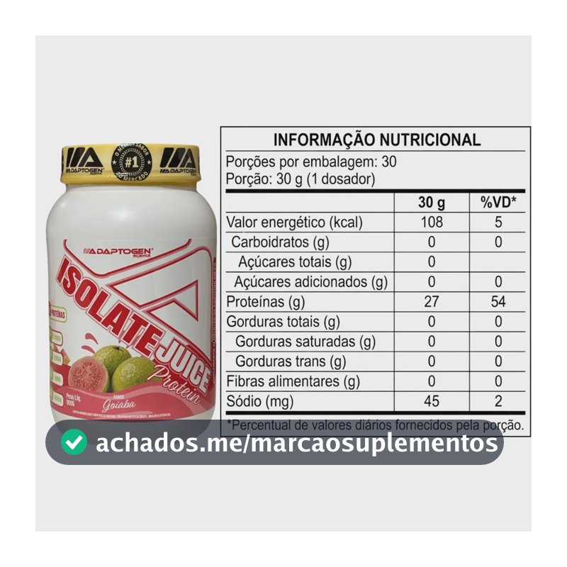 Isolate Juice Adaptogen Proteina bovina pote 900g Sabor Goiaba