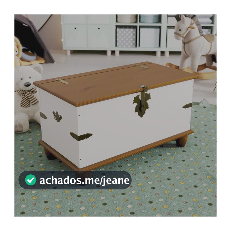 Baú Para Quarto Infantil Com Tampo E Base Em Madeira Off White / Nogueira