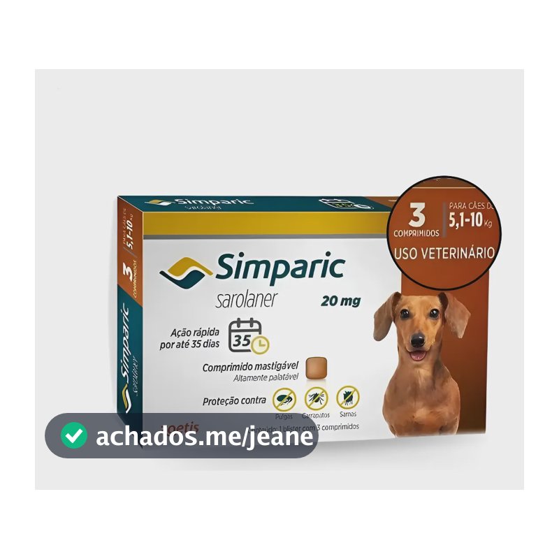 Antipulga Simparic 5 A 10kg 20mg C/3 Comprimidos Original Marrom