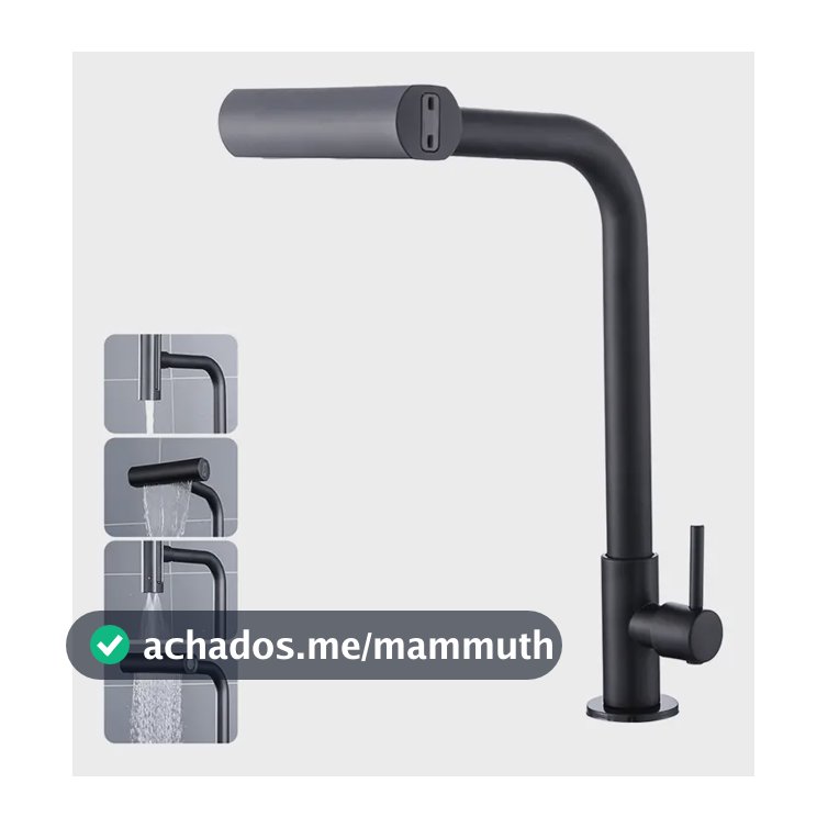 Torneira Cozinha Bancada Inox 304 Água Fria Bica Alta Gourmet 4 Modos De Água Estilo Cascata Torneira Pia Cozinha Moderna Flexível Cor Preto Premium Para Cuba Gourmet
