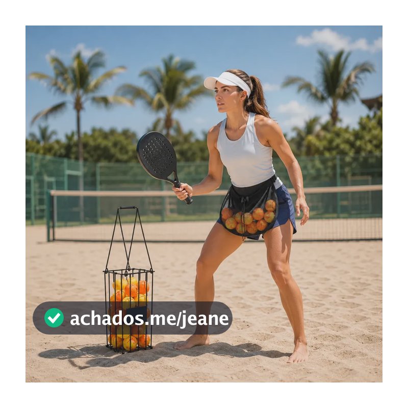 Cesto Bolas Beach Tennis + Bolsa Bag Bolas Pochete Cintura Preto