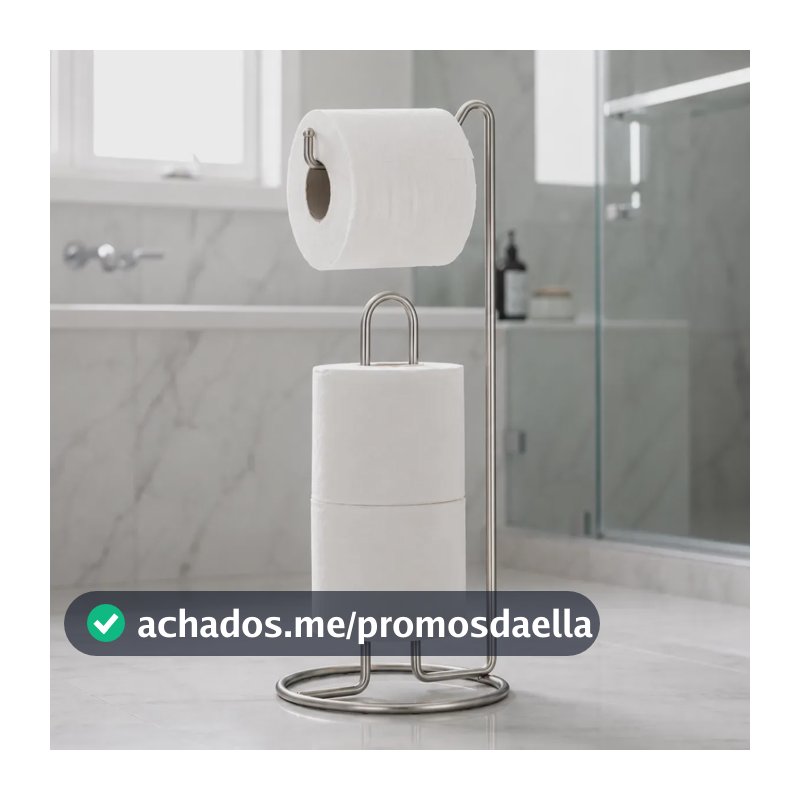 Suporte Chão Porta Papel Higiênico para Banheiro Sem Furo Resistente Preto 3 Rolos Sólar