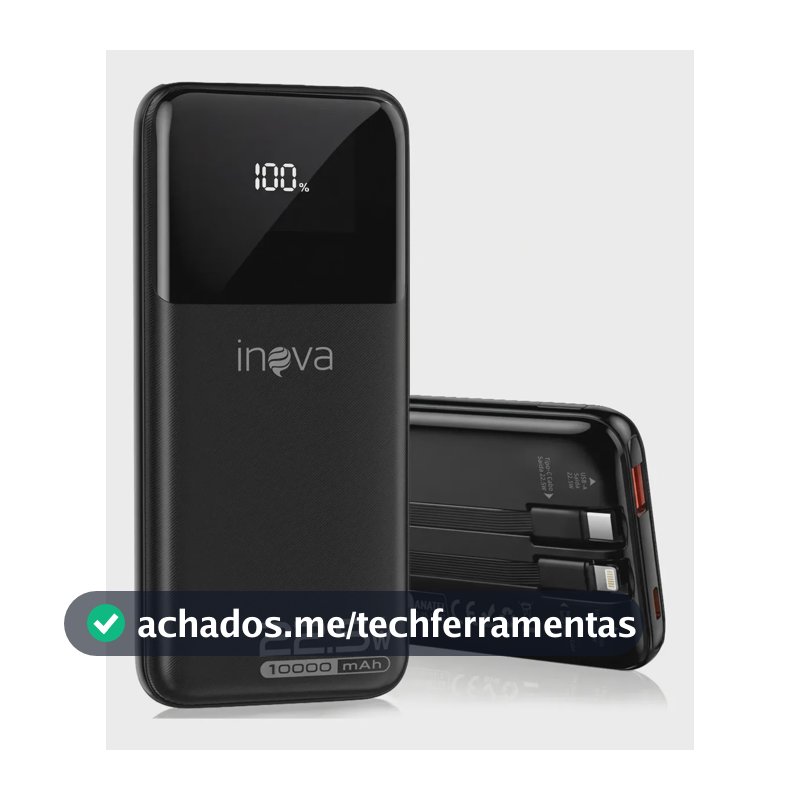 Carregador Portátil Inova Power Bank 10000mAh para iPhone e Samsung Com Carregamento Rápido de 22.5W