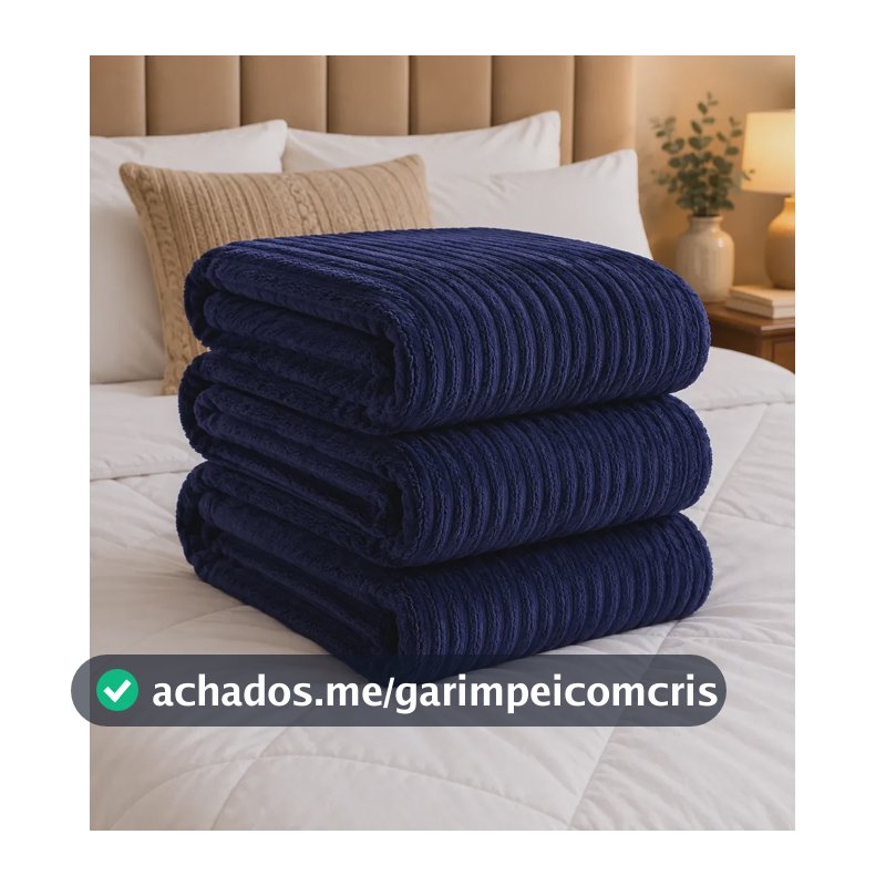 Cobertor Manta Casal Aveludada Canelada Super Macia Luxo Canelada 750 G Azul