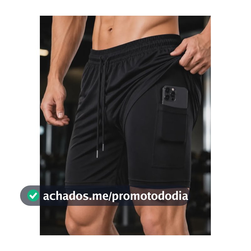 Bermuda Masculina 2 Em 1 Compressão Academia Short Dry Fit Preto G