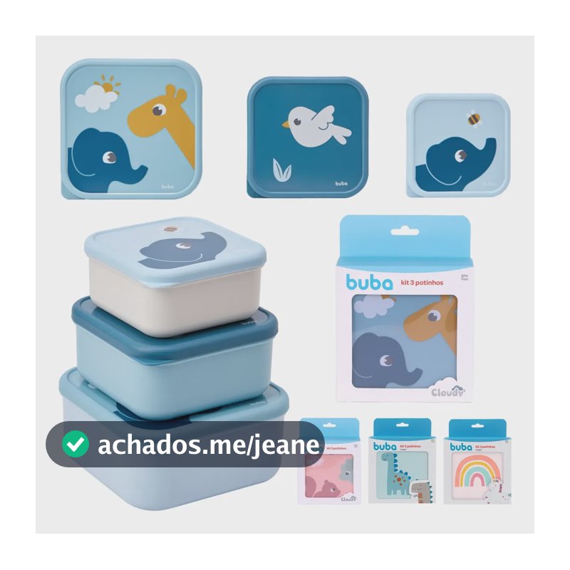 Kit 3 Potes Potinhos Buba Cloudy Lancheira Infantil Lanche Azul Cloudy