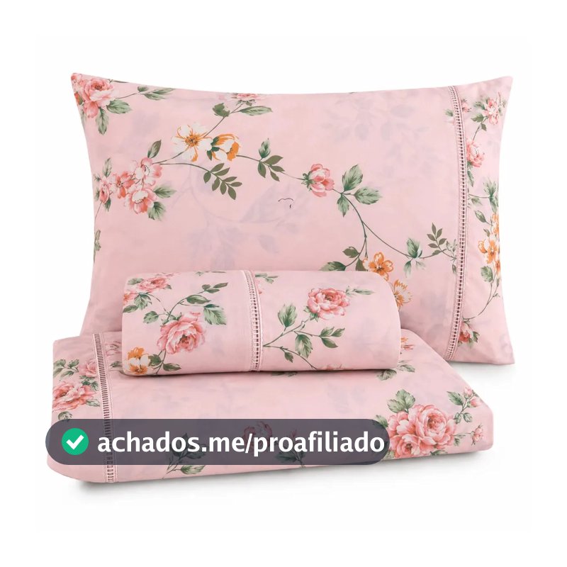 Jogo De Lençol Queen 3 Peças 400 Fios C/ Elástico Hotel Floral Rose Claro