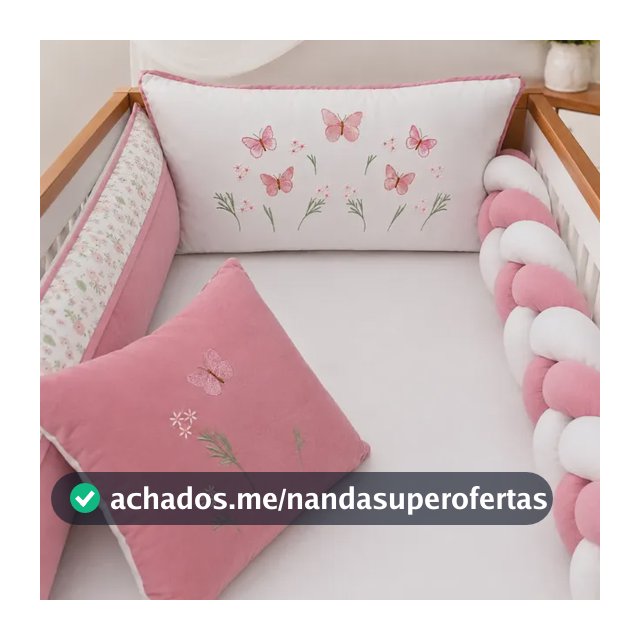 Kit Berço Americano Menina Borboleta Rosê 9 Pçs Luxo Algodão Borboletas Rosê Com Branco