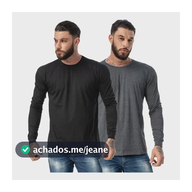 Kit 2 Camisetas Masculinas Manga Longa Algodão Premium