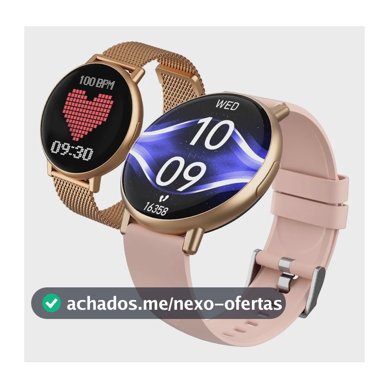 Smartwatch Forestory R1 Rosa com Chamadas, para Android e iOS e 2 Pulseiras