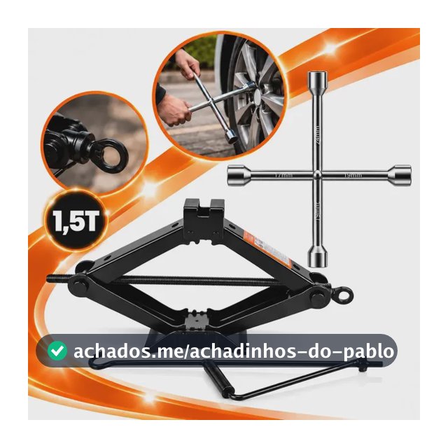 Kit Macaco Sanfona + Chave Roda 17 - 19 - 21 - 23mm 1,5T Para Carros Kit Estepe Reforçado