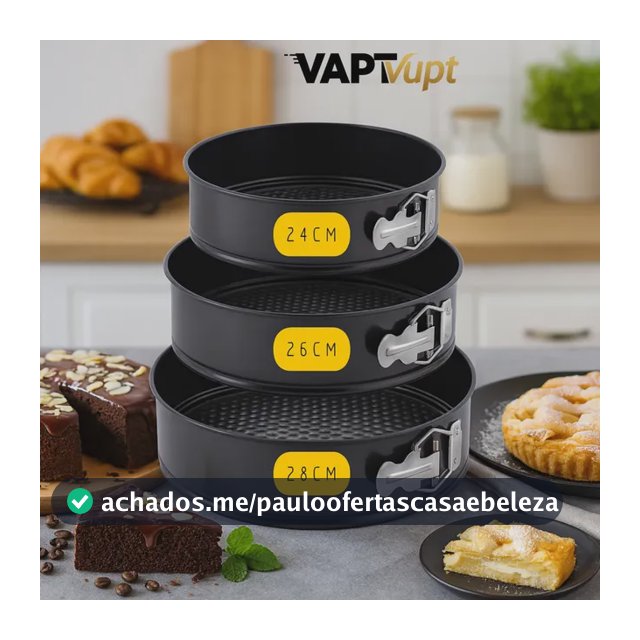 Kit 3 Formas Fundo Removível Antiaderente Para Bolo Torta Assadeira Vapt Vupt Cor Preto