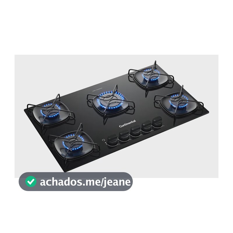 Cooktop Continental 5 Bocas a Gás Preto de Embutir com Mesa de Vidro