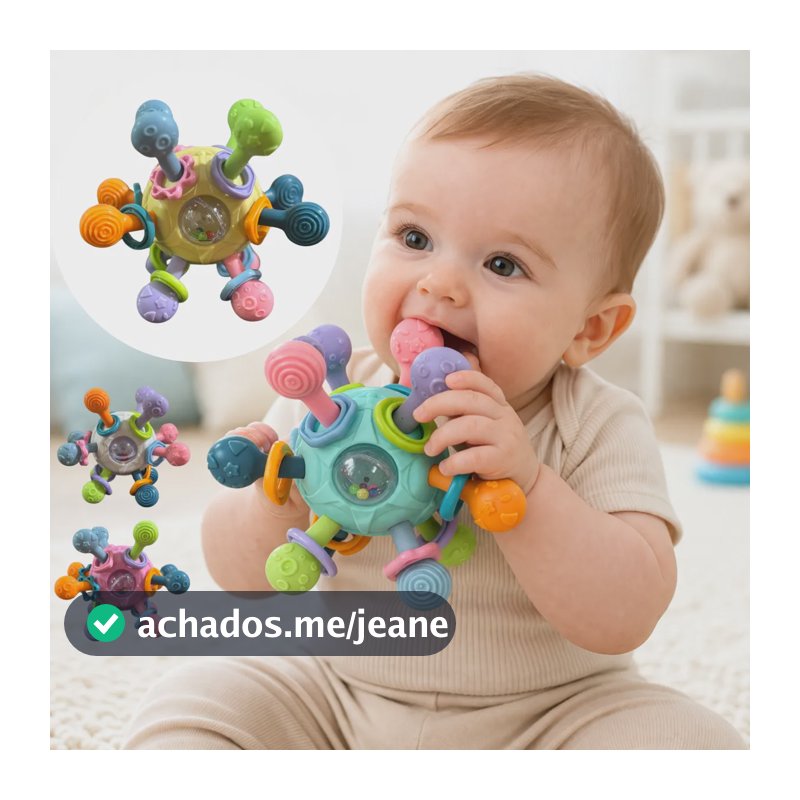 Mordedor Sensorial Bebe Chocalho Bola Massageador Brinquedo Branco