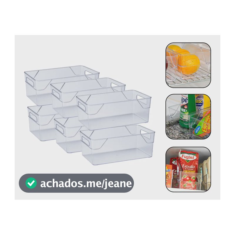 Kit 6 Organizadores Acrílico Multiuso Geladeira Armário Cozinha Despensa Gavetas Casa
