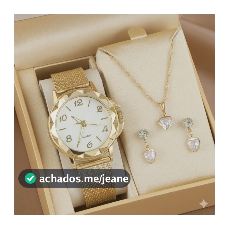 Relógio Feminino+ Colar Pingente Brincos Folheado A Ouro 18k Dourado-branco Branco
