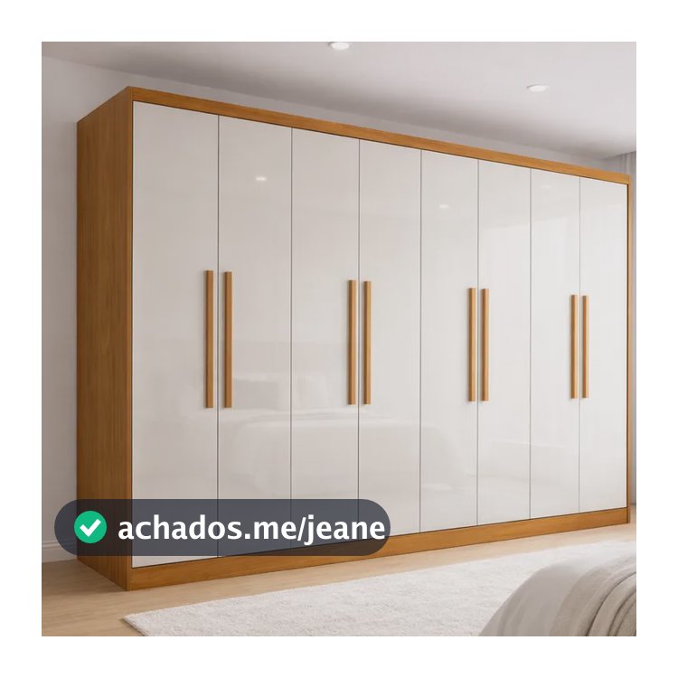 Guarda Roupa Casal 100% Mdf 8 Portas 4 Gavetas Jatobá Plus Cinamomo/off White