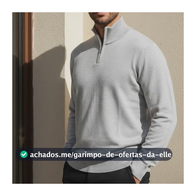 Suéter Masculino Anistia Malha Tricot Gola Alta Meio Zíper