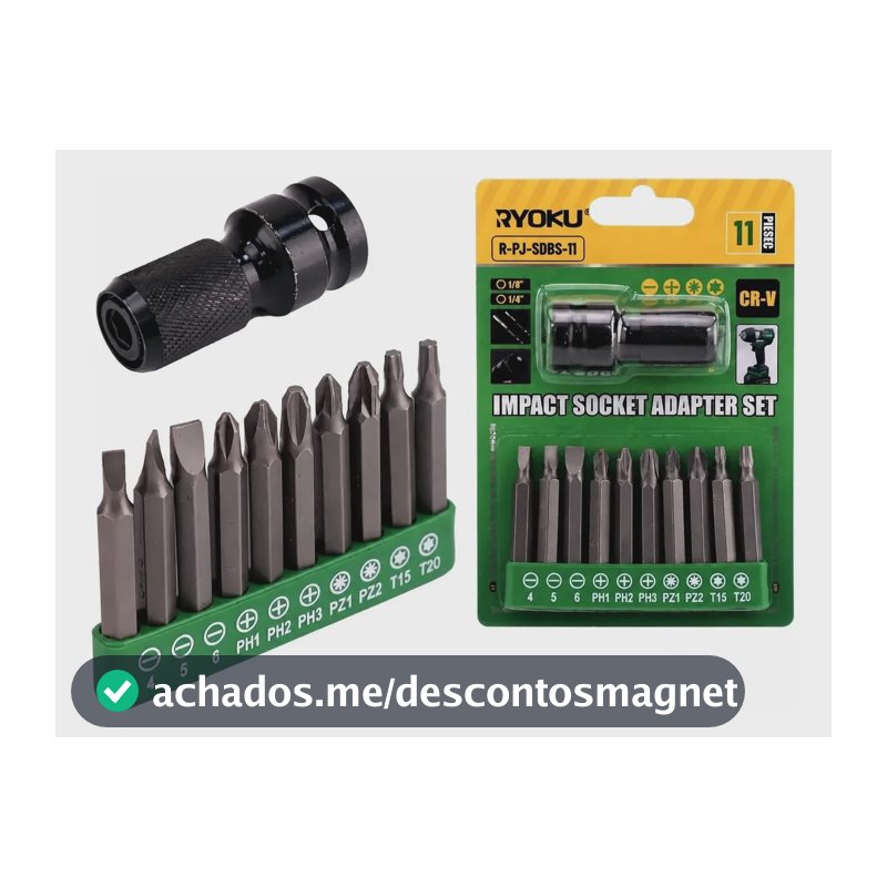 Jogo De Bits 11 Pecas Com Adaptador De Impacto Crv Ryoku