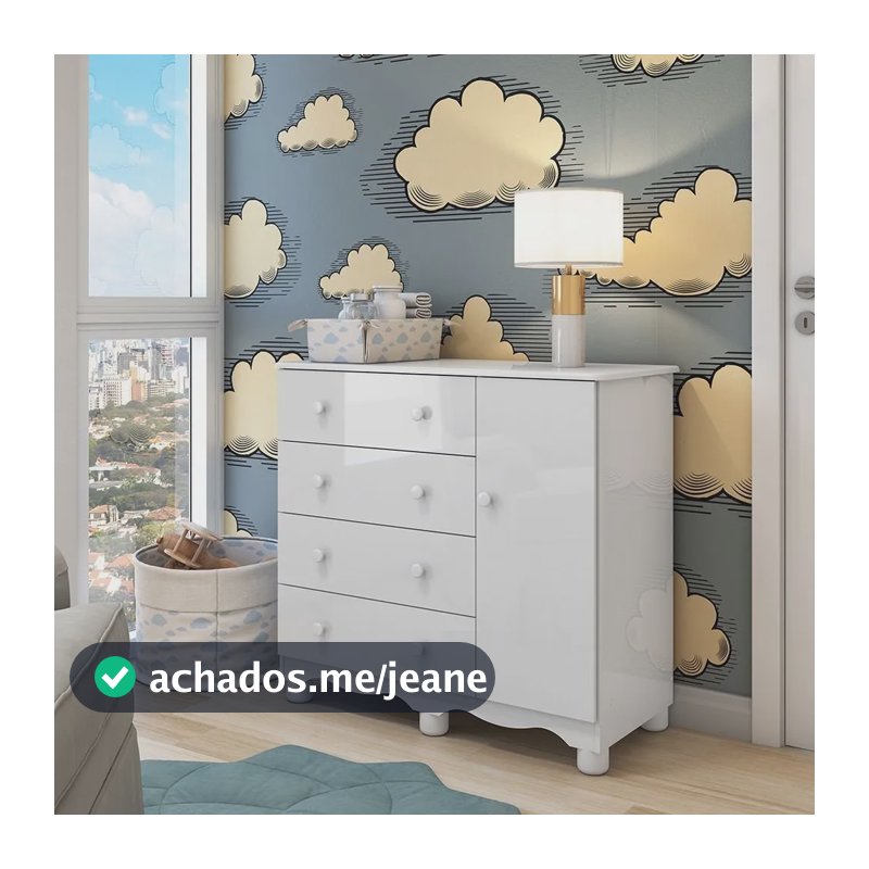 Cômoda De Bebê 1 Porta 4 Gavetas Junior Móveis Cg Branco Brilho