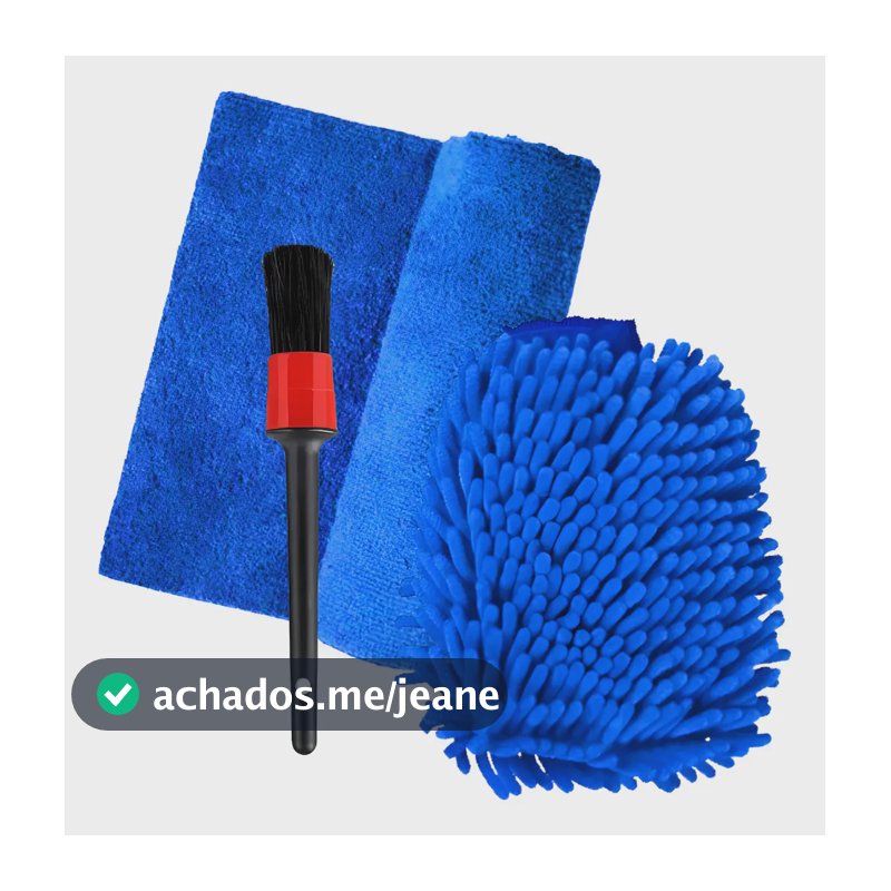 Kit Lavagem Carro Azul: Toalha Microfibra Superabsorvente, Luva e Pincel Externo