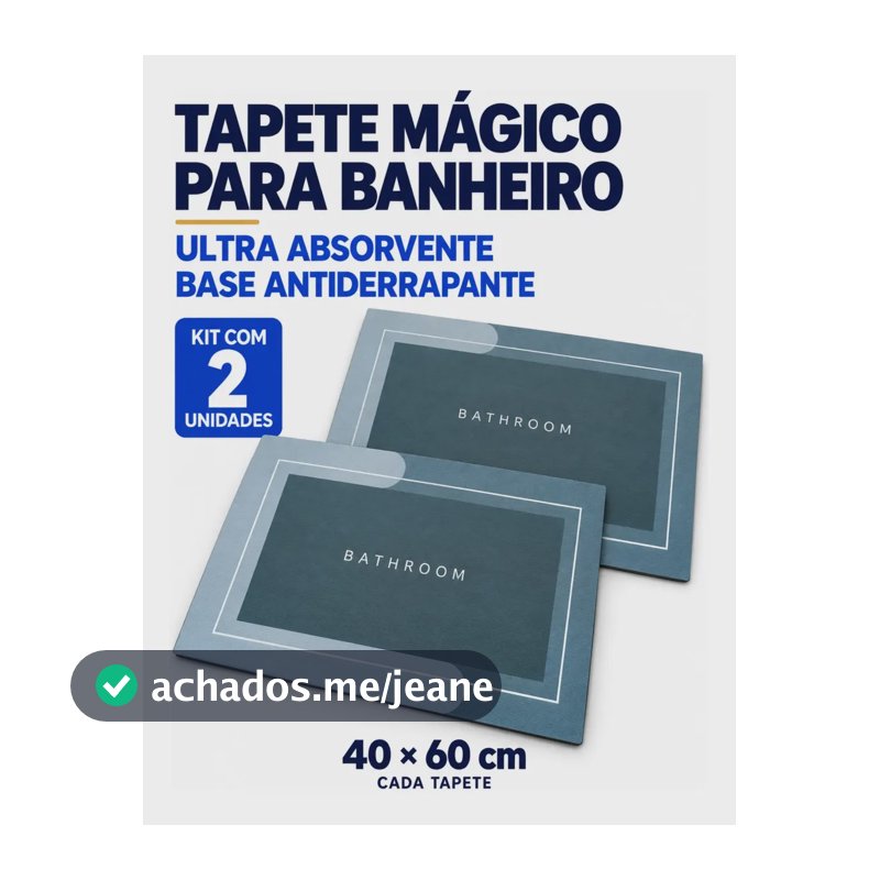 Kit 2 Tapetes Mágico Para Banheiro 40x60 Ultra Absorção Cinza Seca Rápido