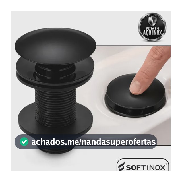Válvula Click 7/8 Metal Inox Para Cuba Pia Banheiro Lavatório Lavabo Válvula Ralo Inteligente Preto Fosco Pop Up Anti Odor Anti Insetos 3cm Redonda Escorredor De Água Completa - Softinox