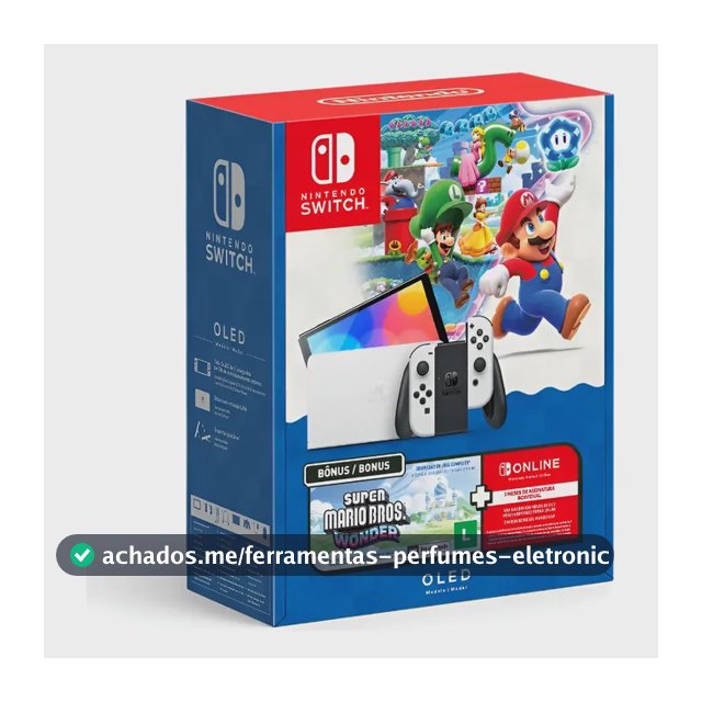 Bundle Nintendo Switch Oled + Super Mario Bros. Wonder + 3mo Nos Branco