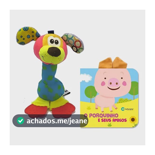 Brinquedo Bebê Chocalho Mordedor Pelúcia + 1 Livro Porquinho Colorido Cachorro E Porquinho