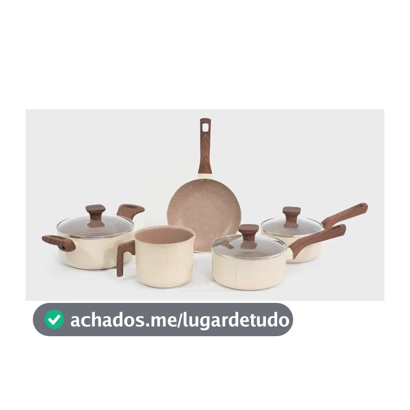 Jogo De Panelas Mimo Style Fundo Triplo Indução 5 Peças Cor Bege