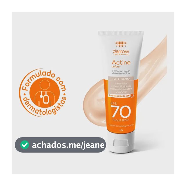 Protetor Solar Facial Dermatológico Darrow Actine Colors Pele Clara FPS70 40g