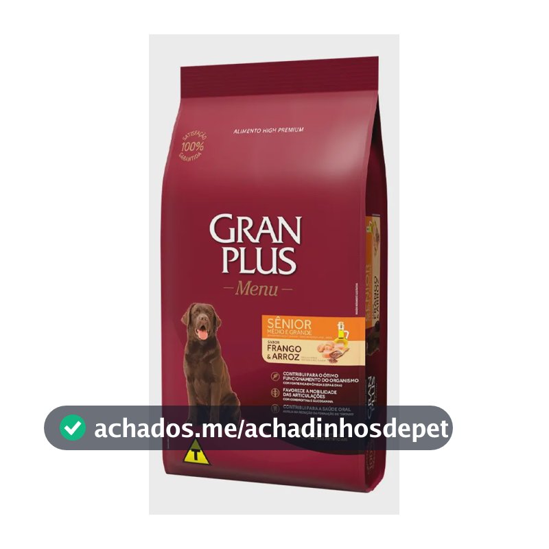 Ração Seca Gran Plus Menu Cães Sênior Médio/Grande Frango Arroz 15kg