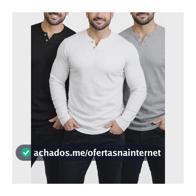 Kit 3 Camiseta Henley Masculina Slim 2 Botões Manga Longa