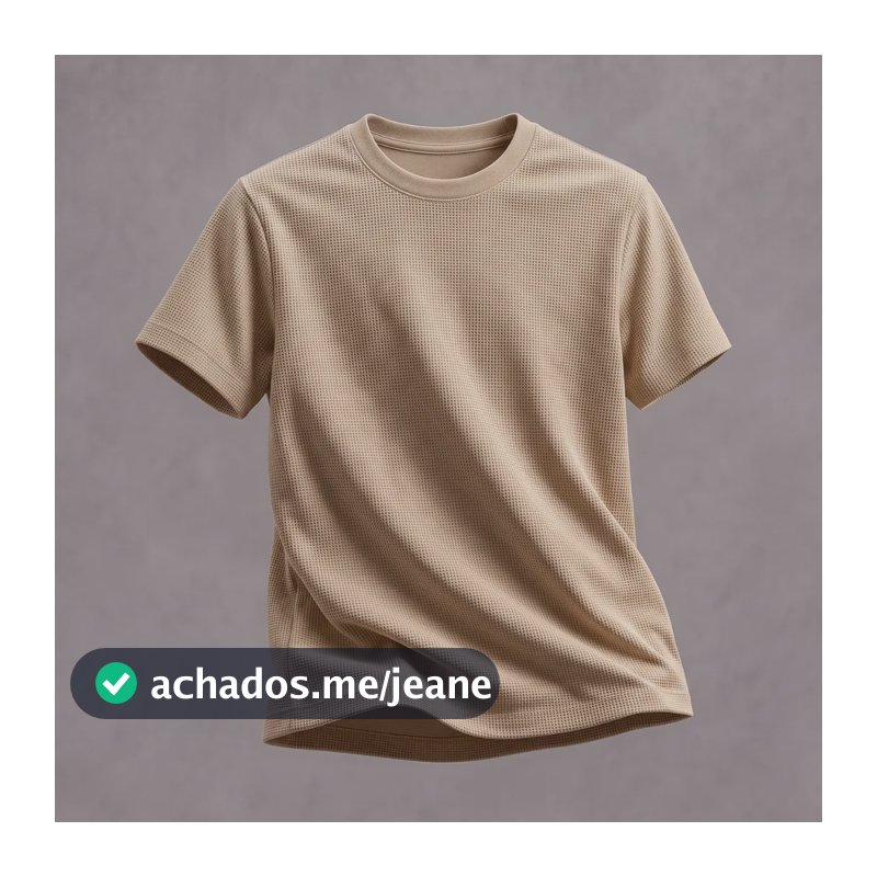 Camisa Masculina Algodão Canelada Texturizada Gola Redonda Cáqui Texturizado P