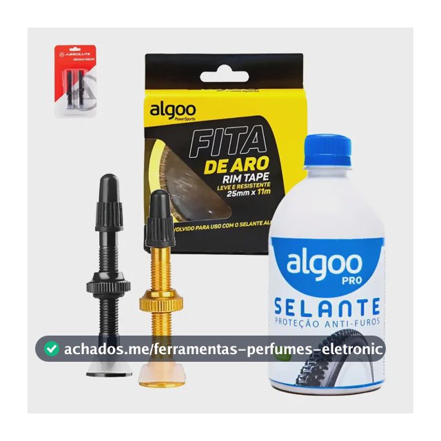 Par Válvula Bico Tubeless + Selante + Fita De Aro Pneu Bike