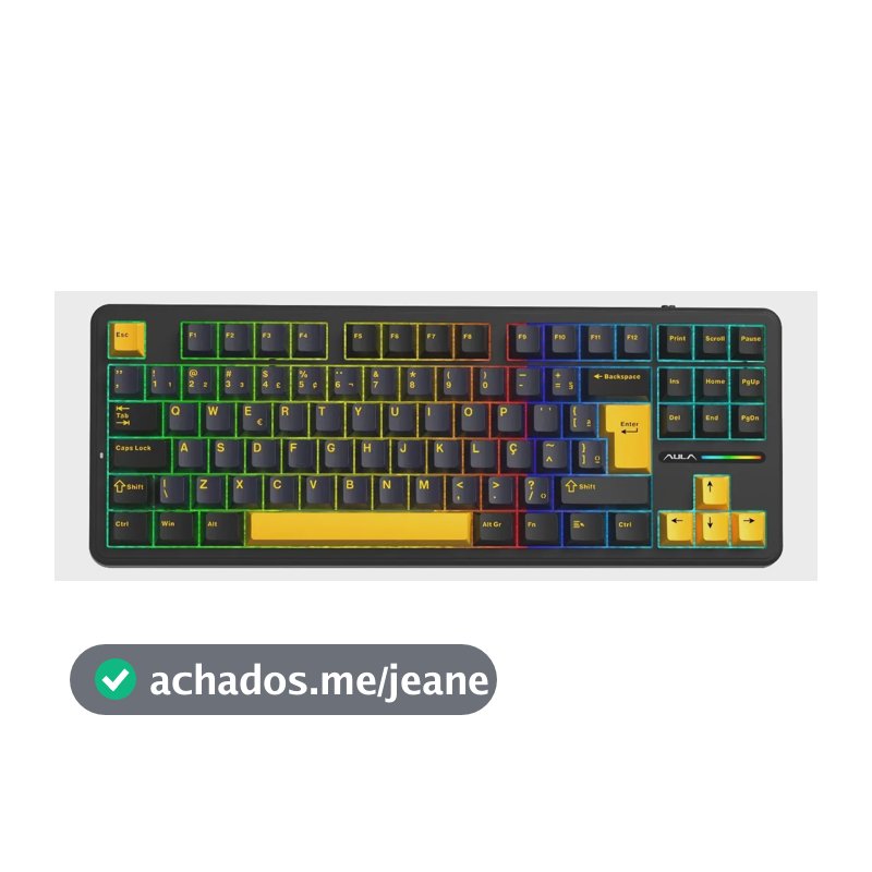Teclado Mecânico Aula F87 Sem Fio Wireless Bt Hotswap Abnt2 Preto/amarelo Português Brasil