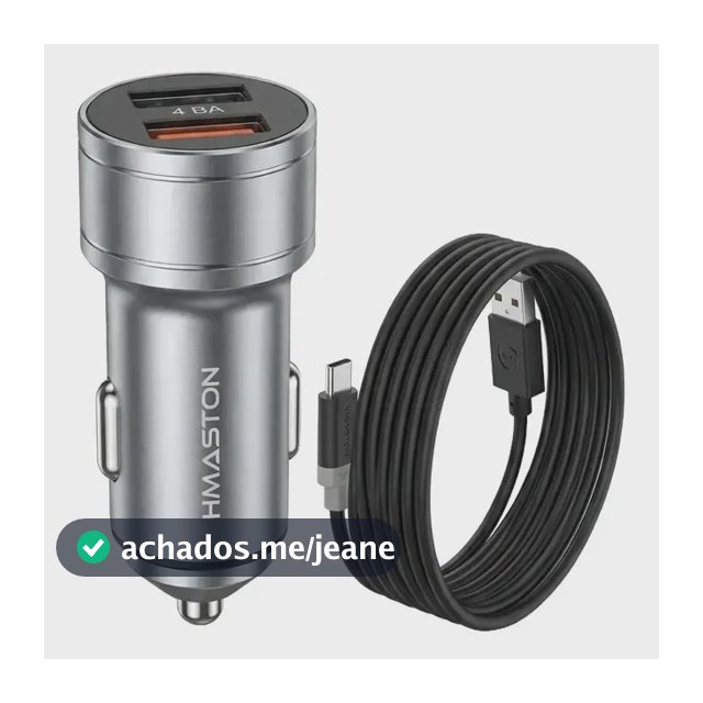 Kit Carregador Veicular Turbo 2 USB Com Cabo USB-C Para Carro Carga Rápida