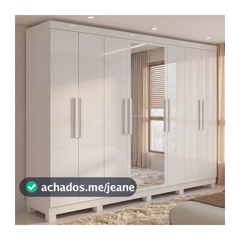 Guarda-roupa Casal Easy Slim 8 Pts C/ Espelho E Pés Branco