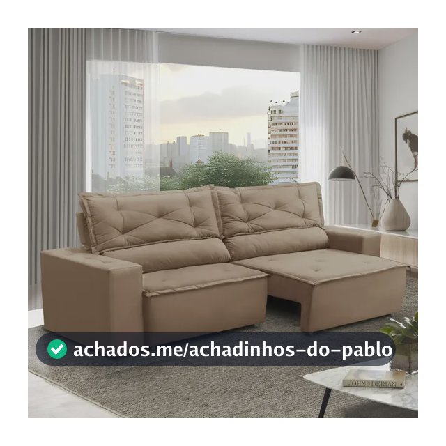 Sofá Retrátil e Reclinável com Molas 1,80m Livia Suede Cappuccino Adonai Estofados