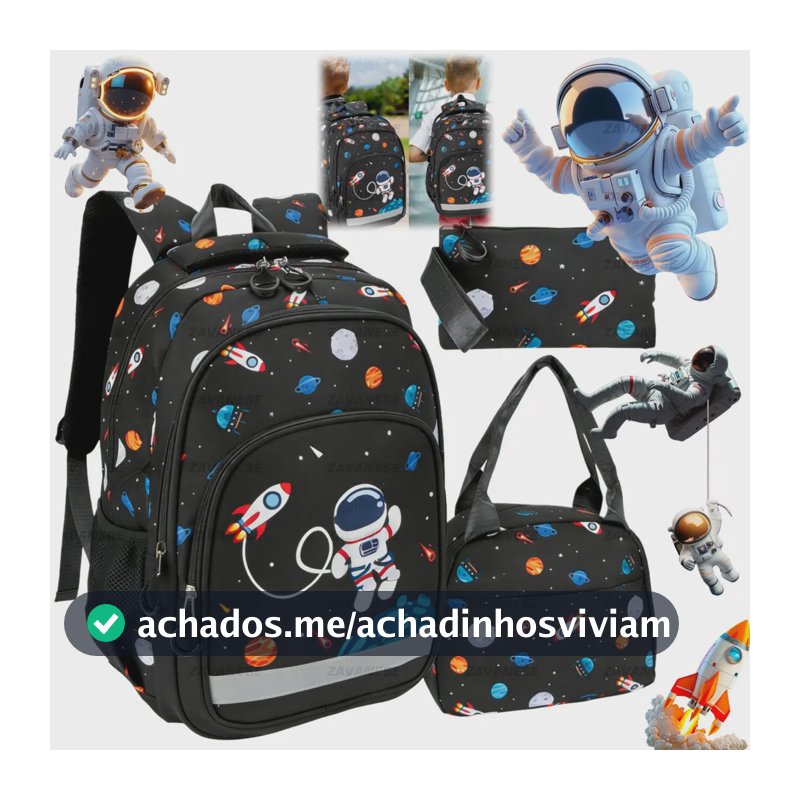 Mochila Infantil Escolar Menino Astronauta Impermeável Bolsa Zavanese Preto Mochila Infantil Escolar Costas Menino Astronauta