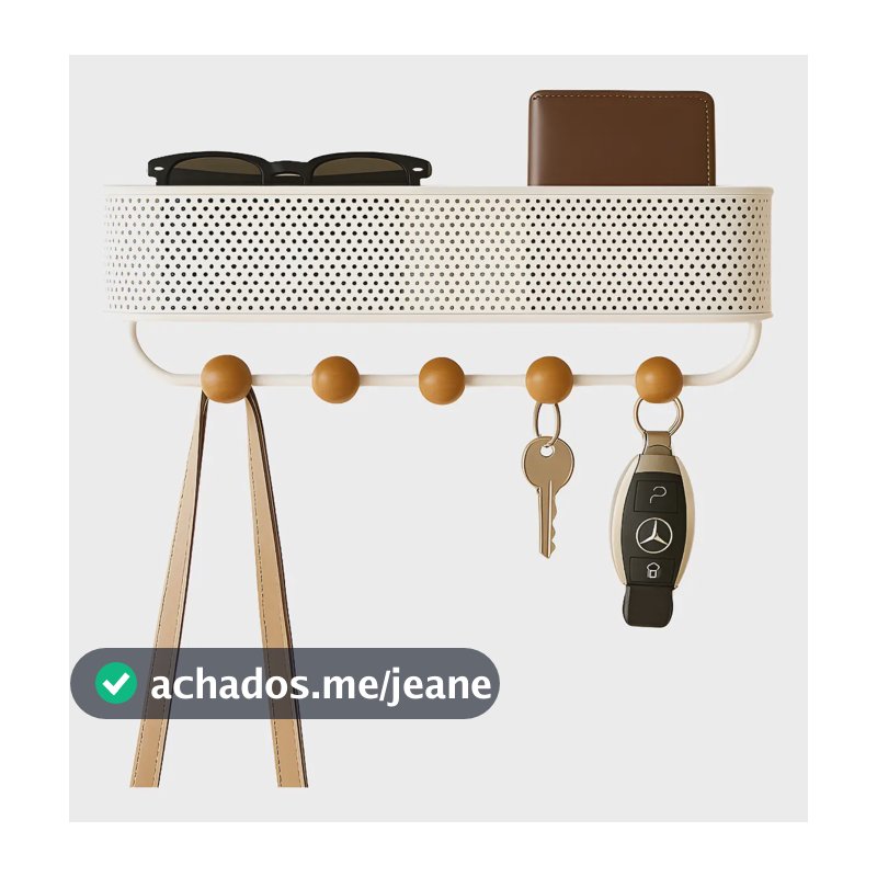 Chaveiro De Parede com Cesto e 5 ganchos Lumai Porta Chave Com Dupla Instalação Cabideiro Cor Branco Suporte Chaves Cabide de Parede para Hall Sala Escritorio Quarto Pendurar Pendurador