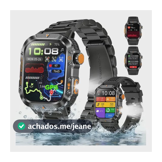 Relógio Inteligente Smartwatch GPS Autônomo NOVANTE Masculino Feminino Chamadas Bluetooth Preto Esportivo Tática À prova d'água 3ATM 430mAh Android IOS Com Pulseira De Aço Lanterna Bússola Presente