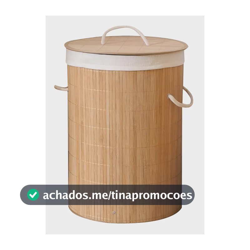 Cesto Bambu Ecológico Roupas Banheiro Lavanderia Multiuso Bege Redondo
