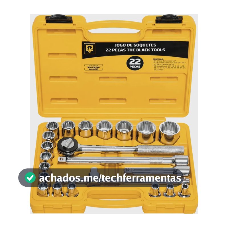 Jogo De Soquete 1/2 Pol Catraca Reversível 22 Pçs Amarelo