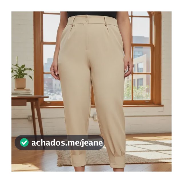 Calça Feminina Cenoura Plus Size Com Punho Botão Social